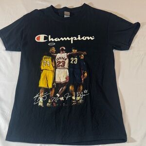 Champion Black Tee with Yellow, White and Blue NBA Legends Graphic